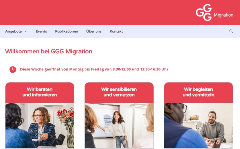 &Uuml;bersichtseite des Webauftritts von GGG Migration